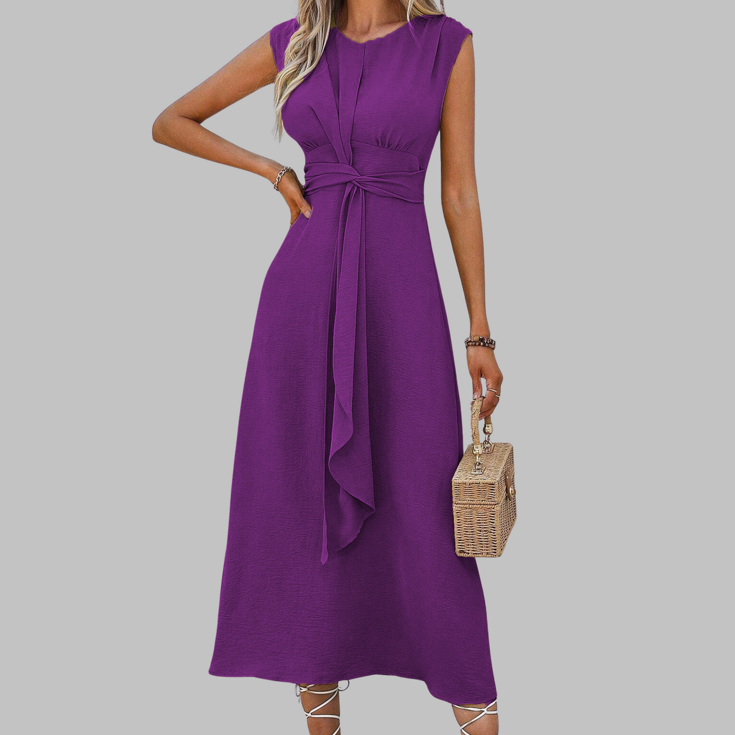 Women's A-Line Midi Dress | Sleeveless, Belted Waist, Summer Essential 8