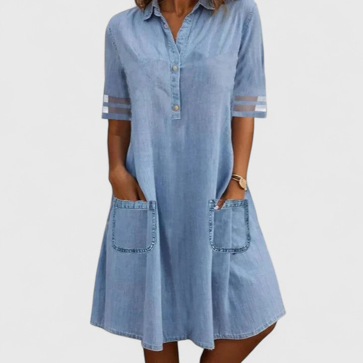 Women's Casual Denim Dress | Flattering Fit with Pockets 0