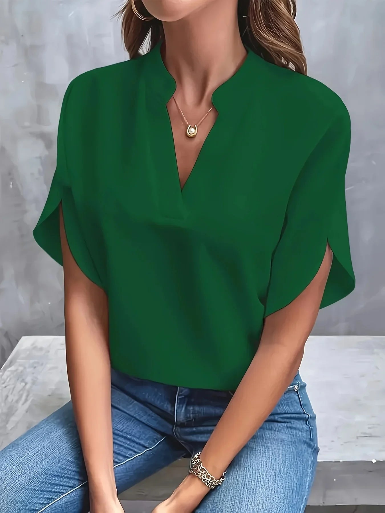 Women's Elegant Blouse | Tailored V-Neck, Cap Sleeves 6