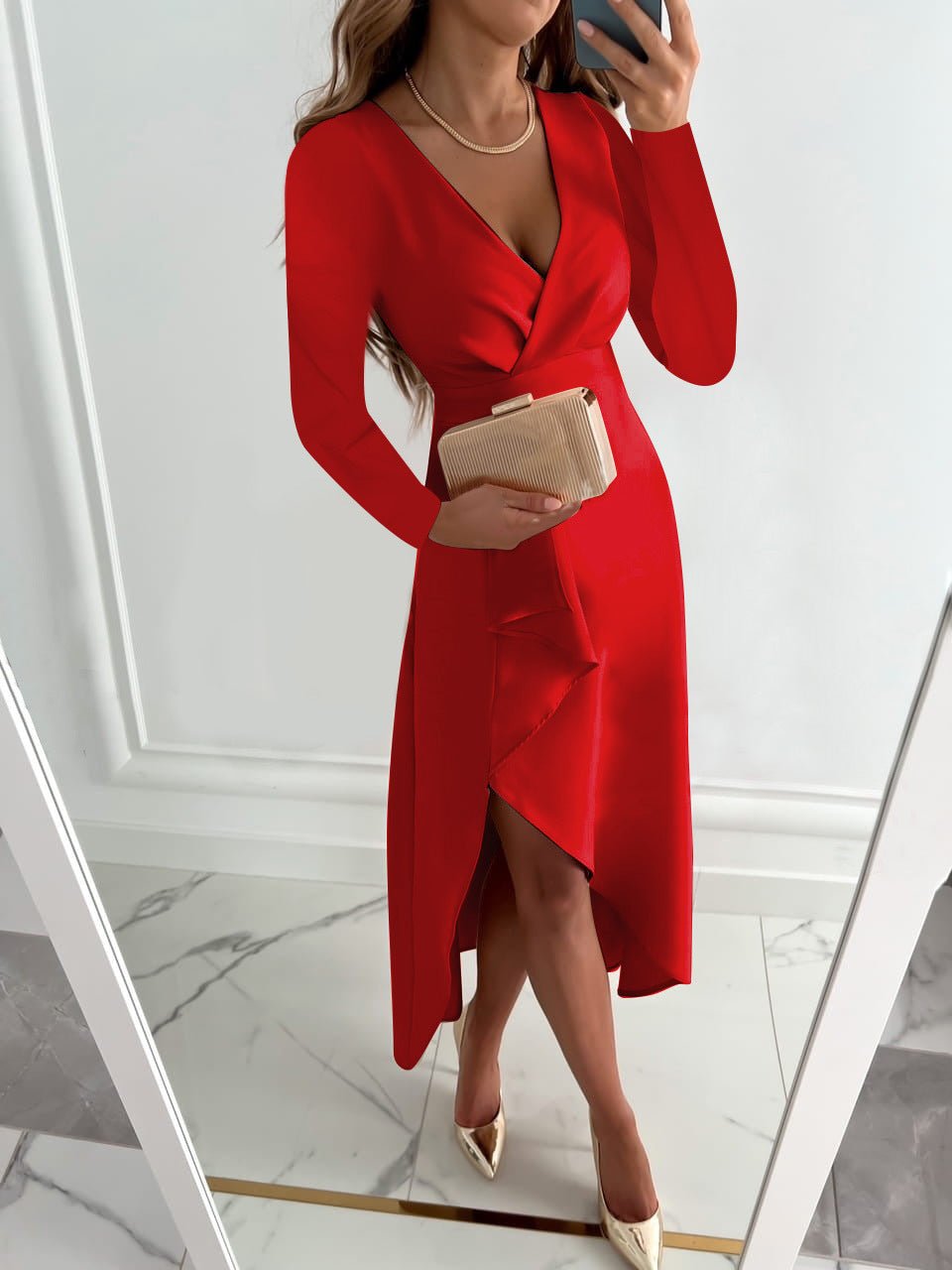 Women's Plus Size Elegant V Neck Midi Dress | Comfortable Fit, Summer Essential 3