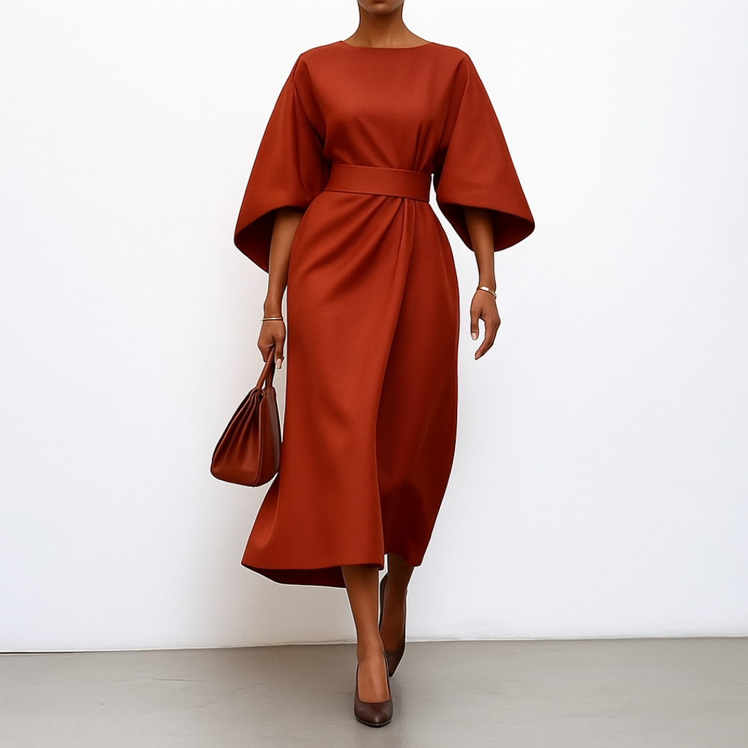 Women's Satin Feel Maxi Dress | Elegant Batwing Sleeve, Ankle-Length 8