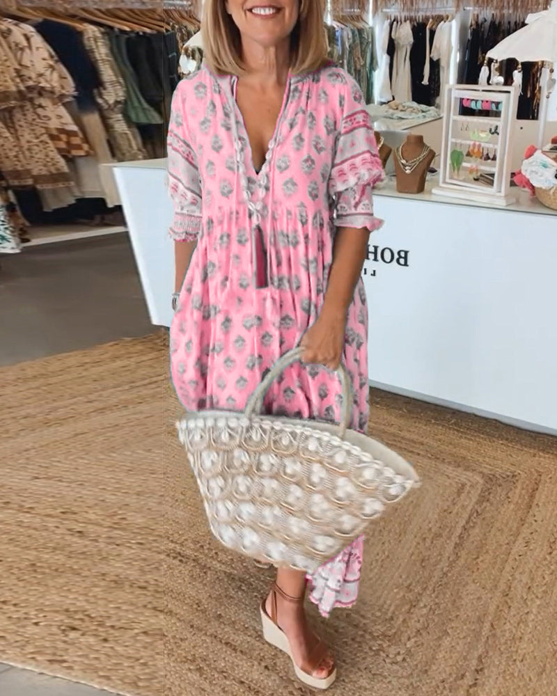 Women's Summer Midi Dress | Printed V Neck, Casual Comfort 9