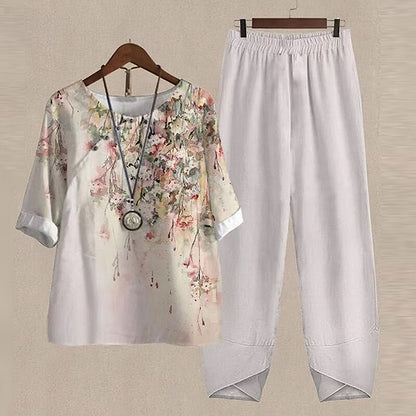 Ava | Women's Loungewear Butterfly Print Linen Two Piece Set 2
