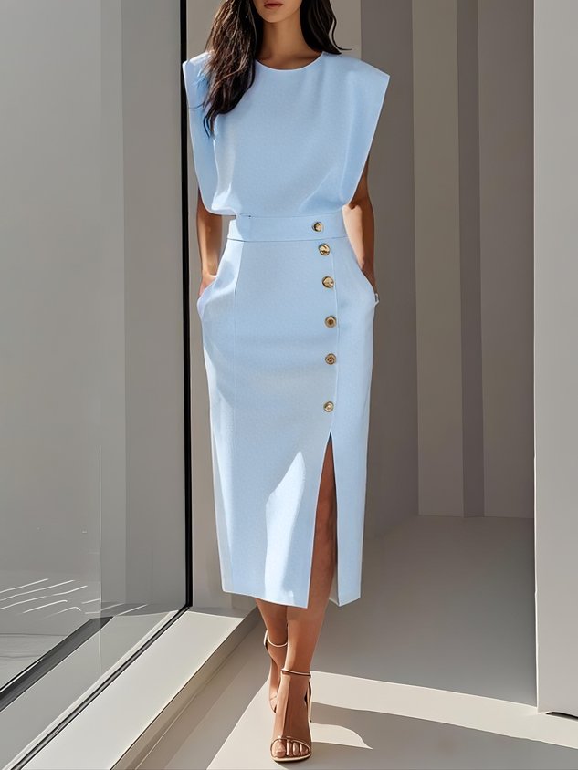 Ava | Women's Summer Button Detail Midi Dress 2