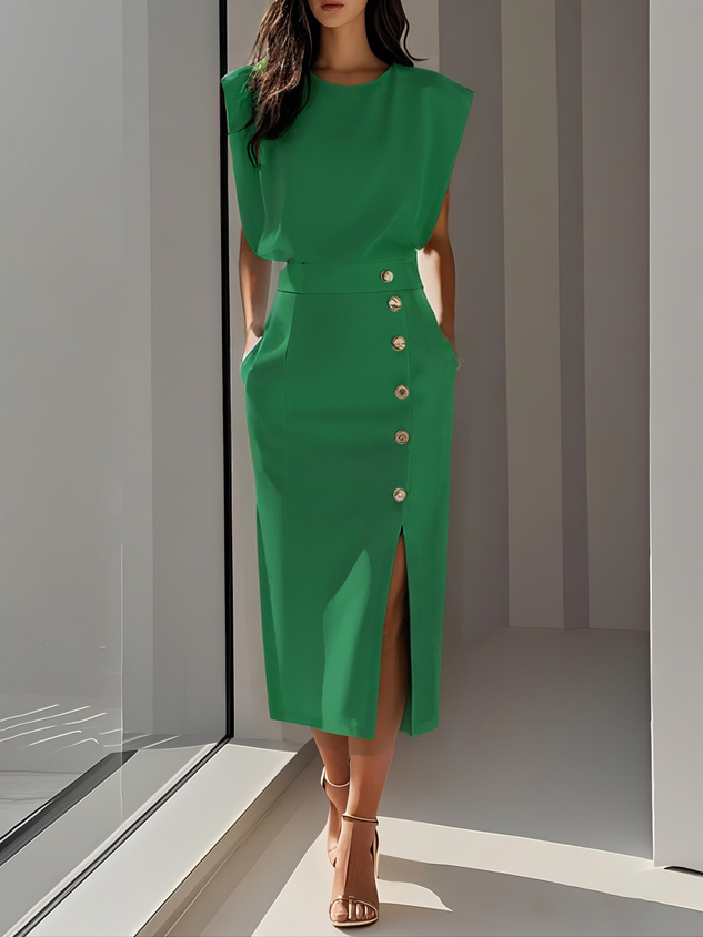 Ava | Women's Summer Button Detail Midi Dress 3