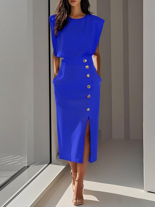 Ava | Women's Summer Button Detail Midi Dress 5