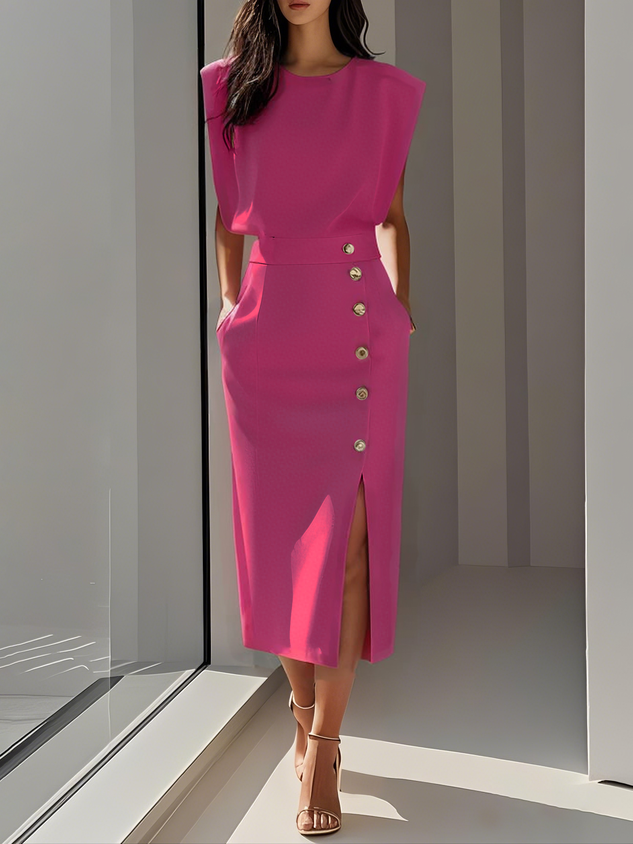 Ava | Women's Summer Button Detail Midi Dress 6
