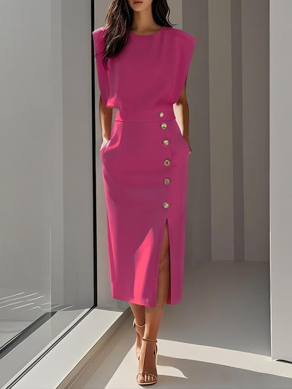 Ava | Women's Summer Button Detail Midi Dress 6