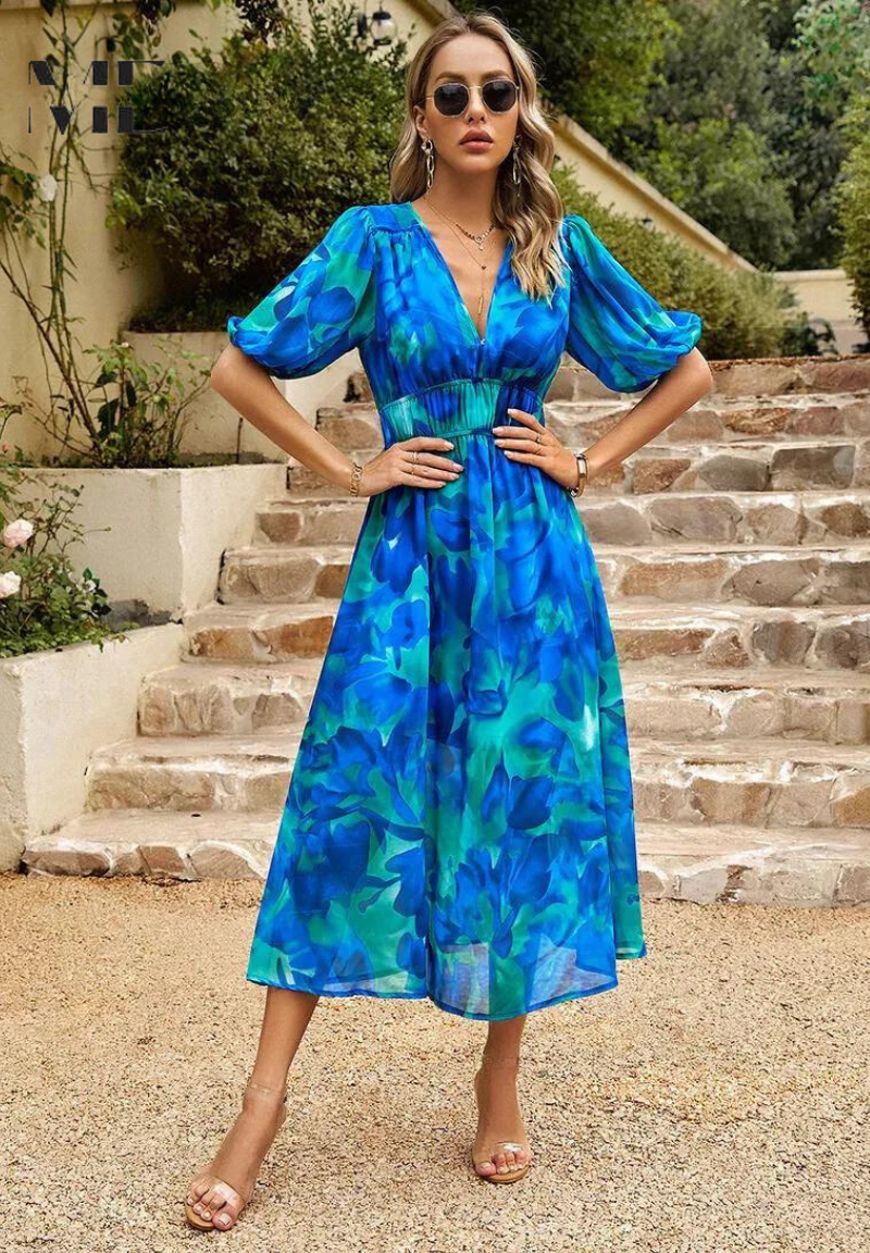 Ava | Women's Summer Floral V Neck Midi Dress 9