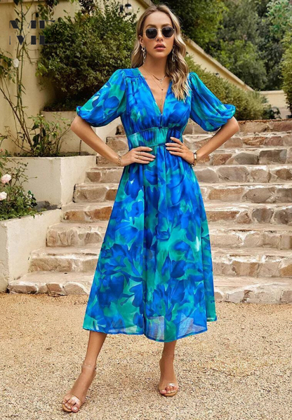 Ava | Women's Summer Floral V Neck Midi Dress 9