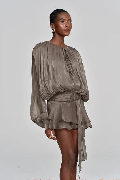 Ava | Women's Summer Ruffle Mini Dress with Balloon Sleeves 10