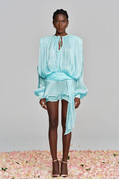 Ava | Women's Summer Ruffle Mini Dress with Balloon Sleeves 11