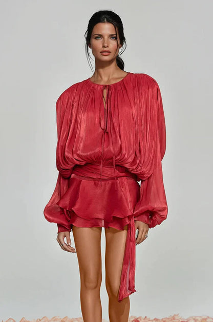 Ava | Women's Summer Ruffle Mini Dress with Balloon Sleeves 4