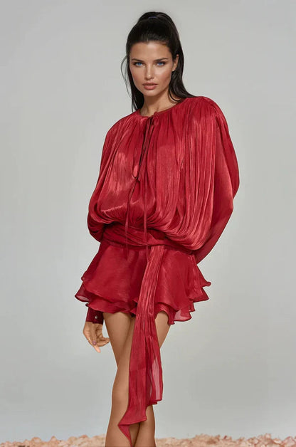 Ava | Women's Summer Ruffle Mini Dress with Balloon Sleeves 5