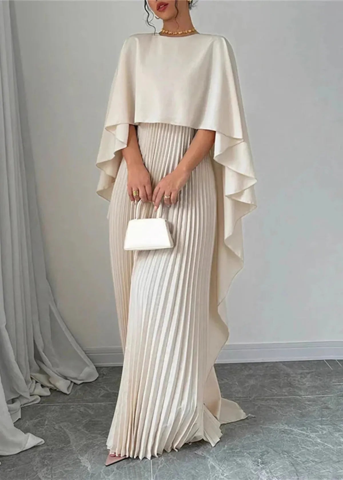 Blythe | Elegant Women's Pleated Cape Maxi Dress 2