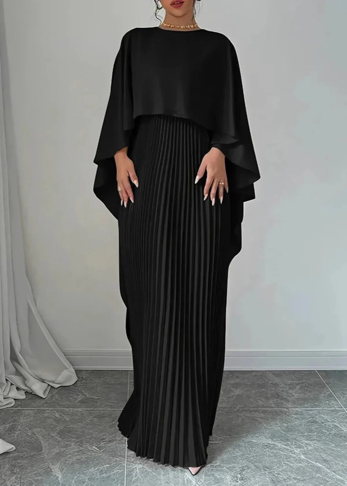 Blythe | Elegant Women's Pleated Cape Maxi Dress 4