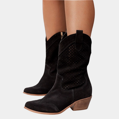 Cora | Women's Black Leather Cowgirl Boots with Orthopedic Support 2