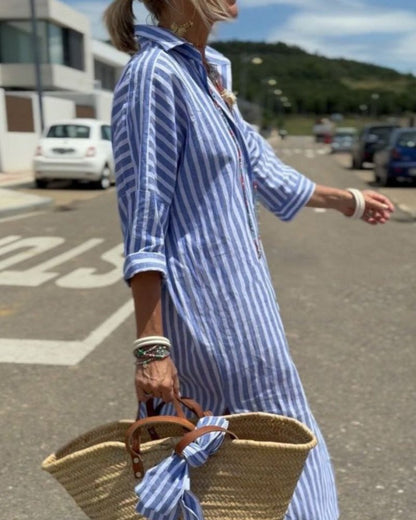 Daisy | Women's Summer Striped Midi Shirt Dress 2