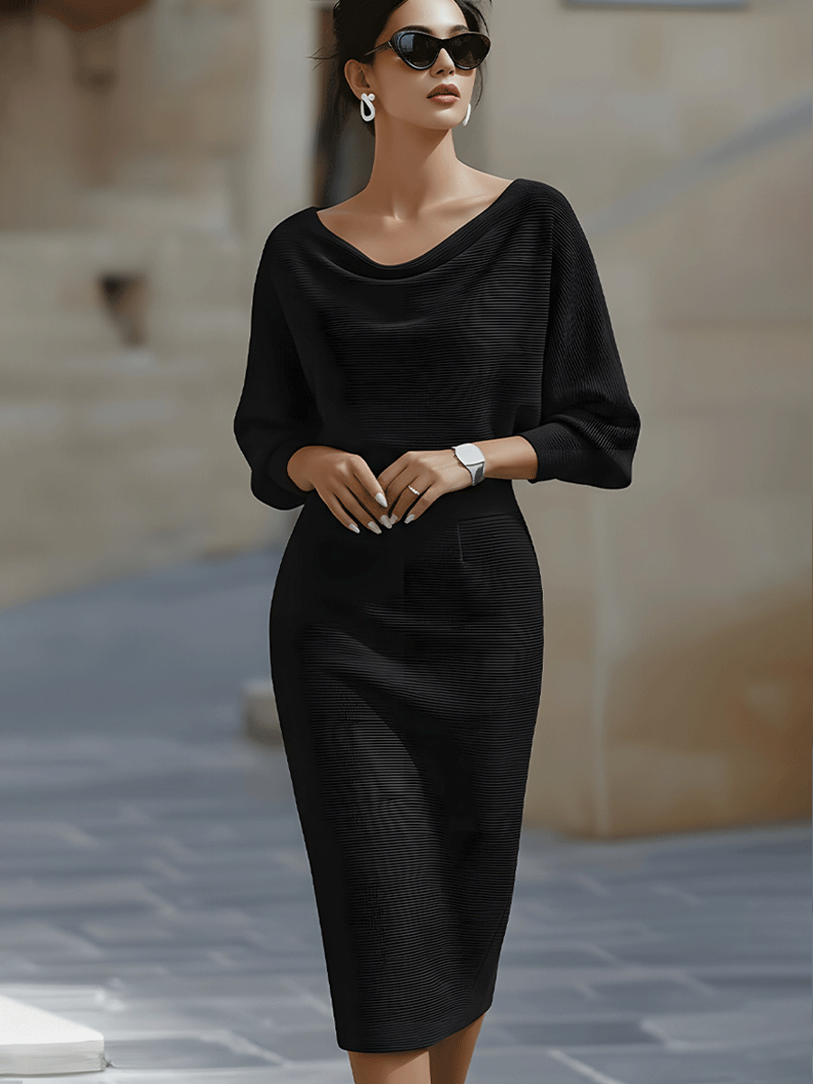 Evelyn | Women's Black Midi Bodycon Dress 1