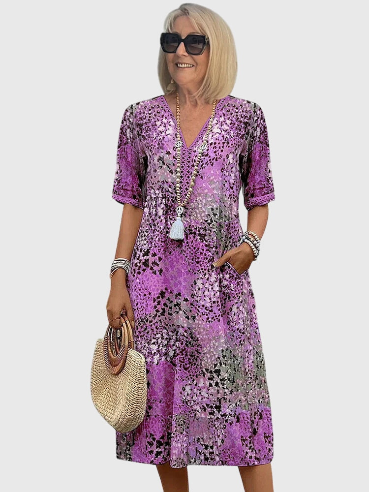 Evelyn | Women's Summer Printed V Neck Midi Dress 4