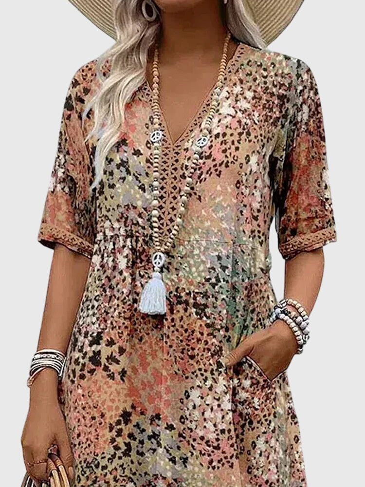 Evelyn | Women's Summer Printed V Neck Midi Dress 5