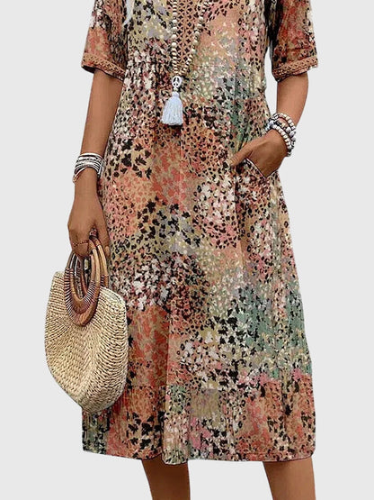 Evelyn | Women's Summer Printed V Neck Midi Dress 6