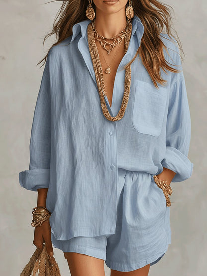 Fiona | Women's Loungewear Linen Set with Oversized Shirt and Adjustable Shorts 1