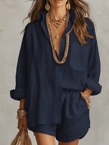 Fiona | Women's Loungewear Linen Set with Oversized Shirt and Adjustable Shorts 2