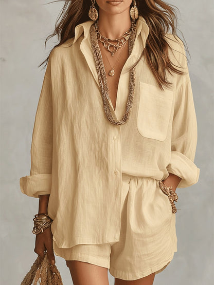 Fiona | Women's Loungewear Linen Set with Oversized Shirt and Adjustable Shorts 3