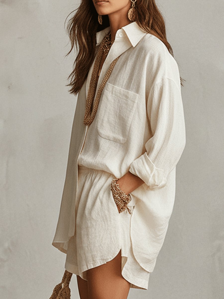 Fiona | Women's Loungewear Linen Set with Oversized Shirt and Adjustable Shorts 6