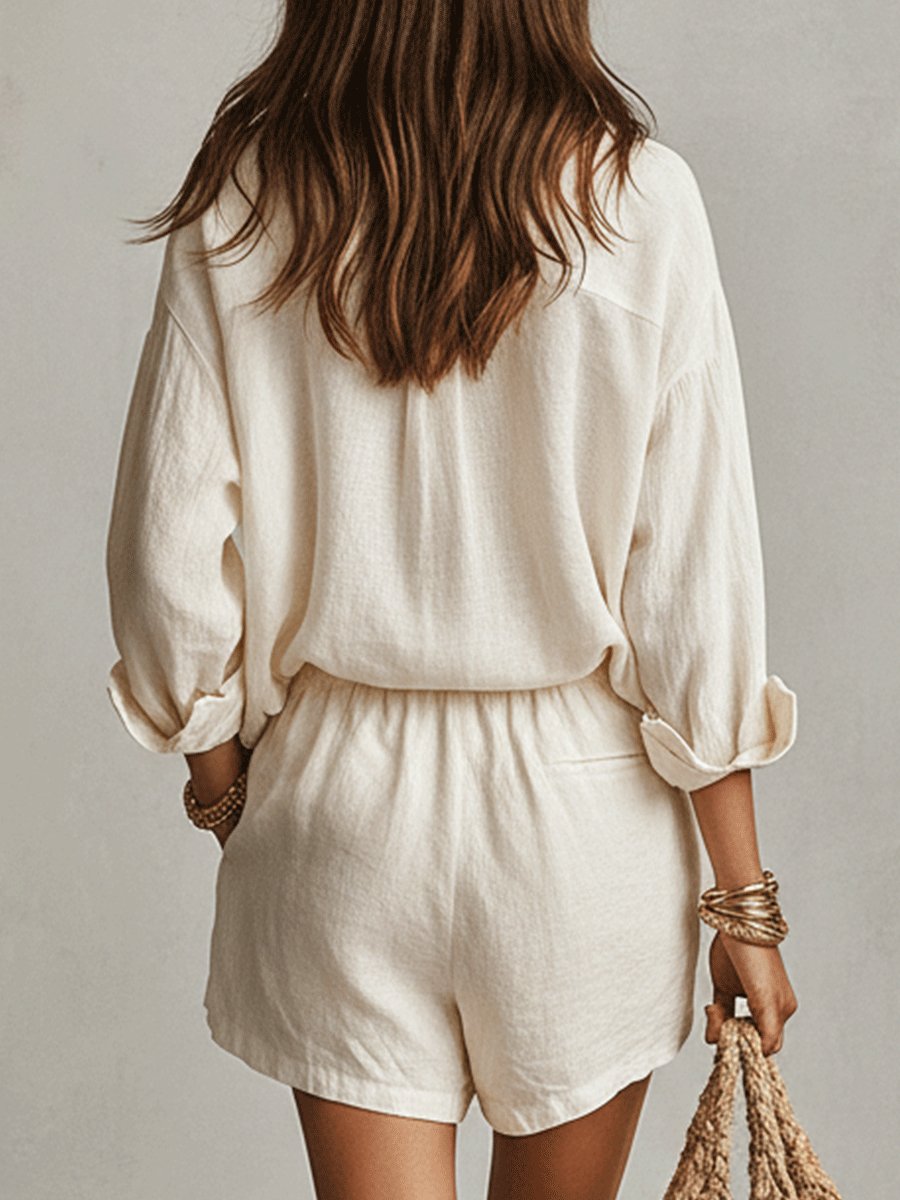 Fiona | Women's Loungewear Linen Set with Oversized Shirt and Adjustable Shorts 7