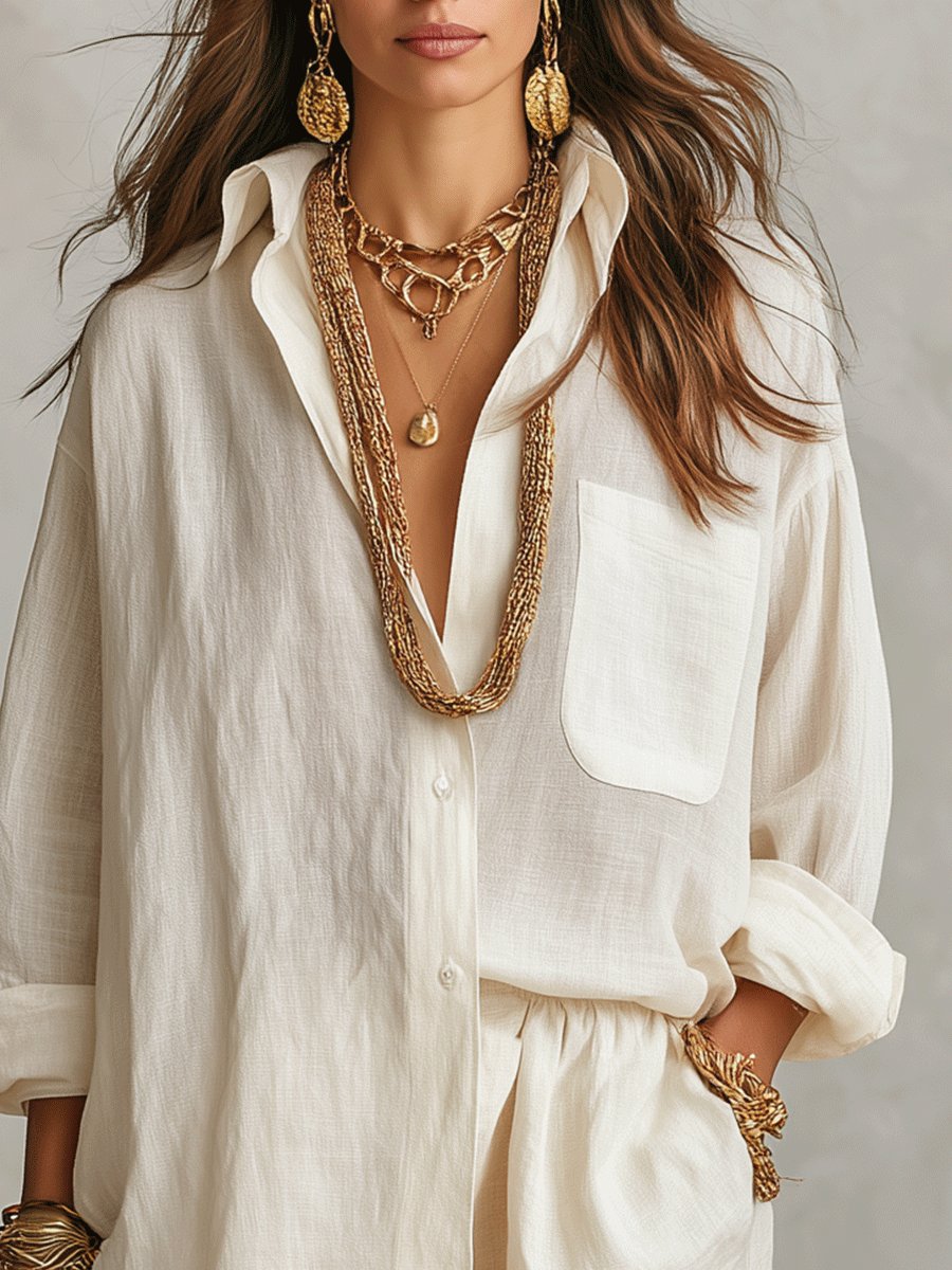 Fiona | Women's Loungewear Linen Set with Oversized Shirt and Adjustable Shorts 8