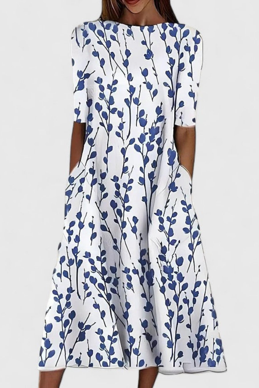 Fiona | Women's White Summer Dress with Botanical Print and Pockets 0