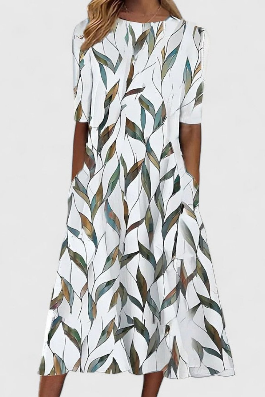 Fiona | Women's White Summer Dress with Botanical Print and Pockets 1