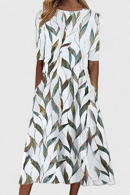 Fiona | Women's White Summer Dress with Botanical Print and Pockets 1