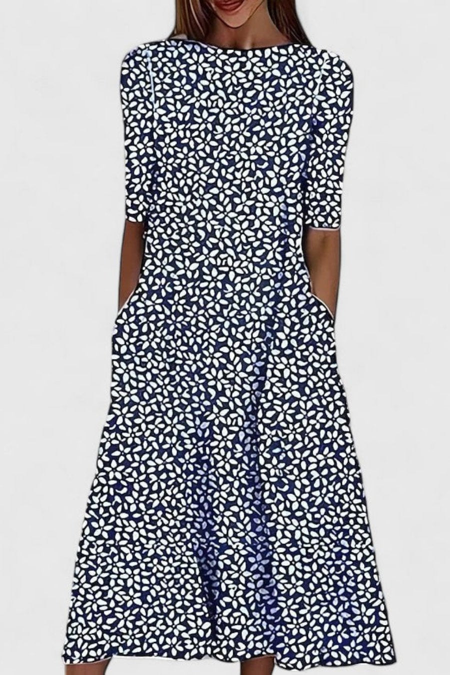Fiona | Women's White Summer Dress with Botanical Print and Pockets 2