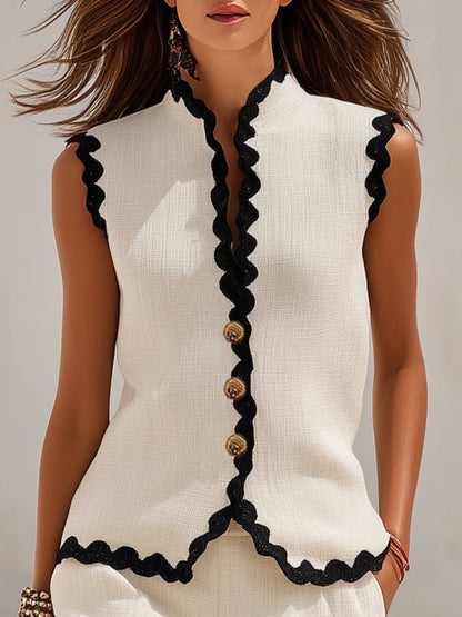 Ivy | Women's Two Piece Cotton-Linen Co Ord Set with Scalloped Trim 8