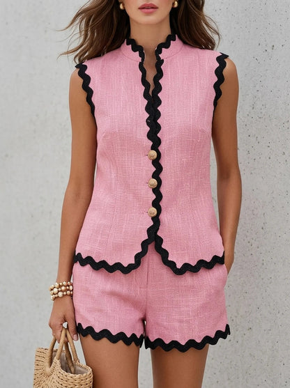 Ivy | Women's Two Piece Cotton-Linen Co Ord Set with Scalloped Trim 9