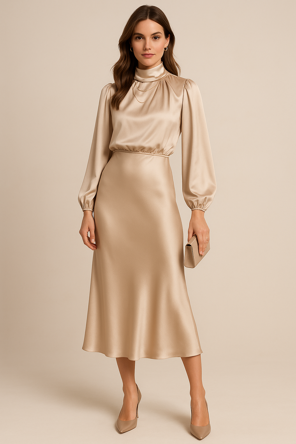 Kira | Elegant Women's White High Waist Midi Dress 1