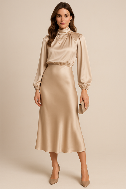 Kira | Elegant Women's White High Waist Midi Dress 1