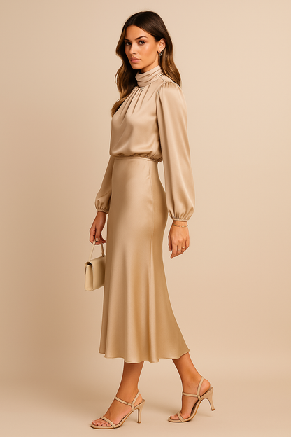 Kira | Elegant Women's White High Waist Midi Dress 2