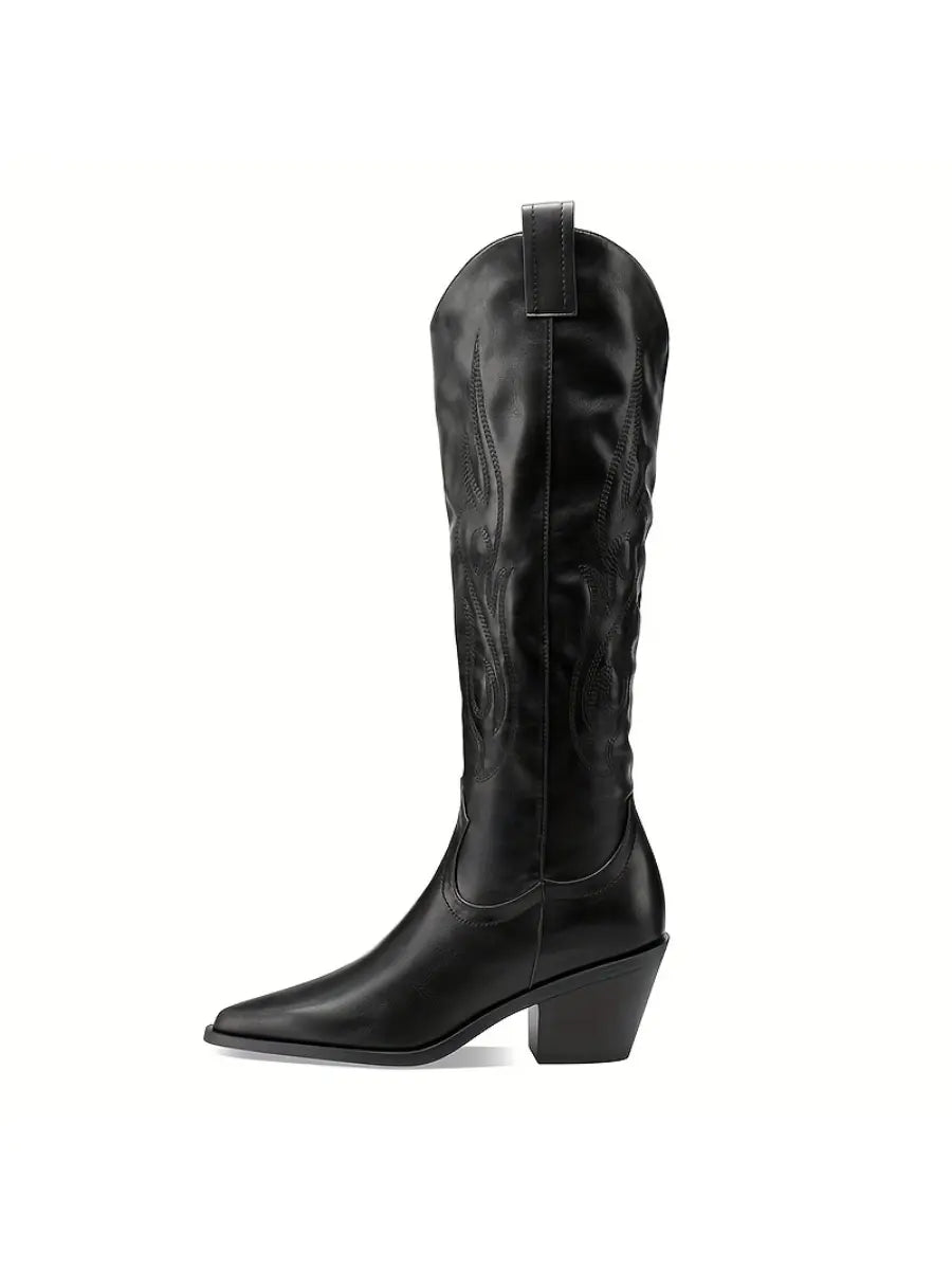 Kira | Women's Classic Black Knee-High Western Boots 2