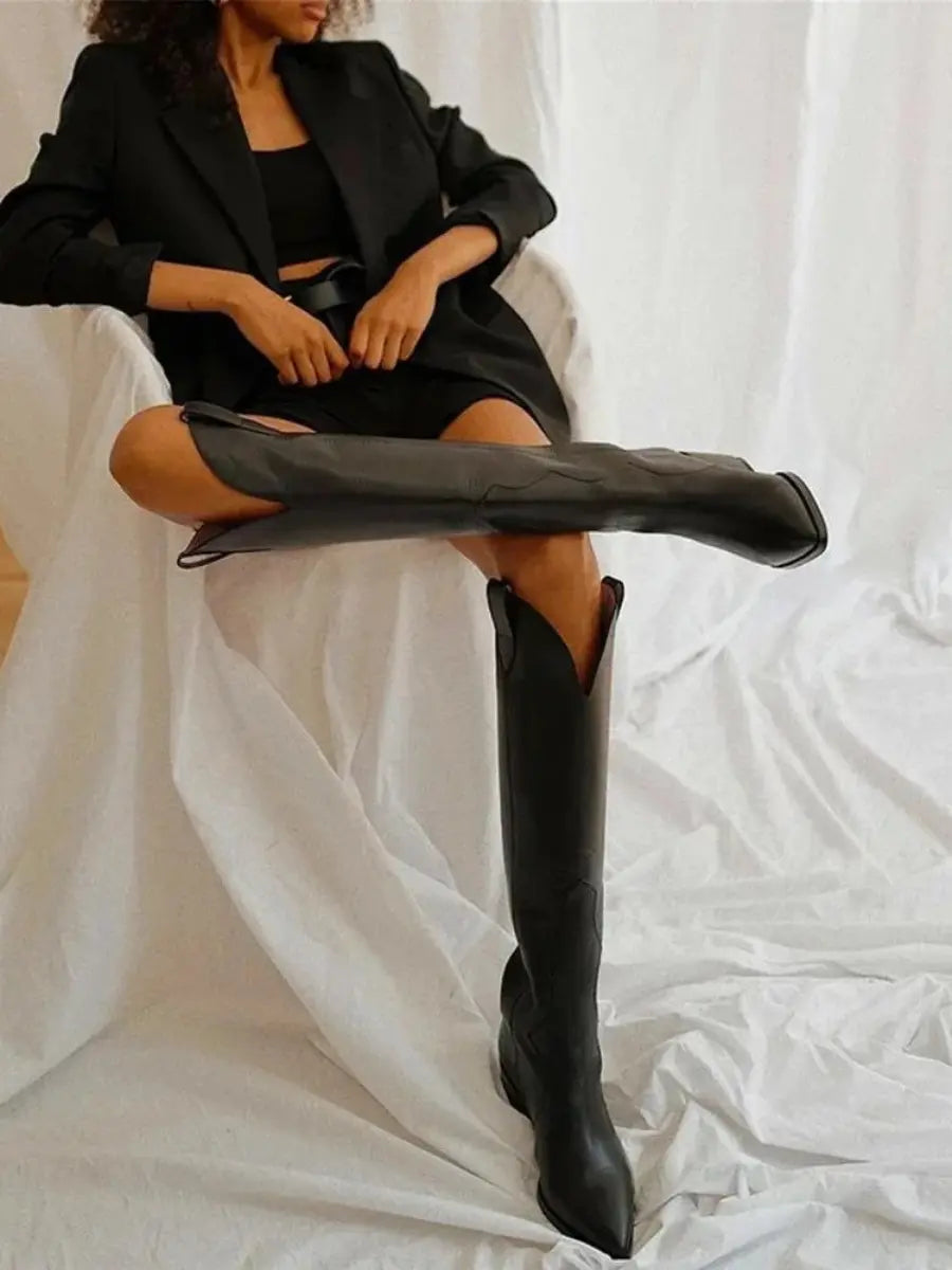 Kira | Women's Classic Black Knee-High Western Boots 4