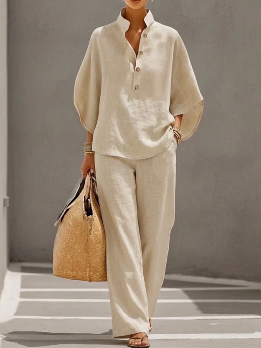 Lina | Elegant Women's Two Piece Co-ord Set with Batwing Top and Wide Leg Trousers 0