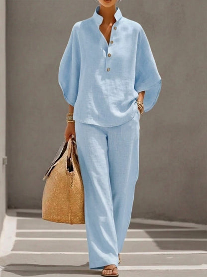 Lina | Elegant Women's Two Piece Co-ord Set with Batwing Top and Wide Leg Trousers 1
