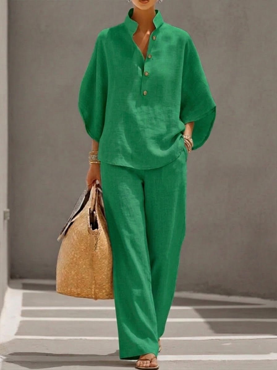 Lina | Elegant Women's Two Piece Co-ord Set with Batwing Top and Wide Leg Trousers 2