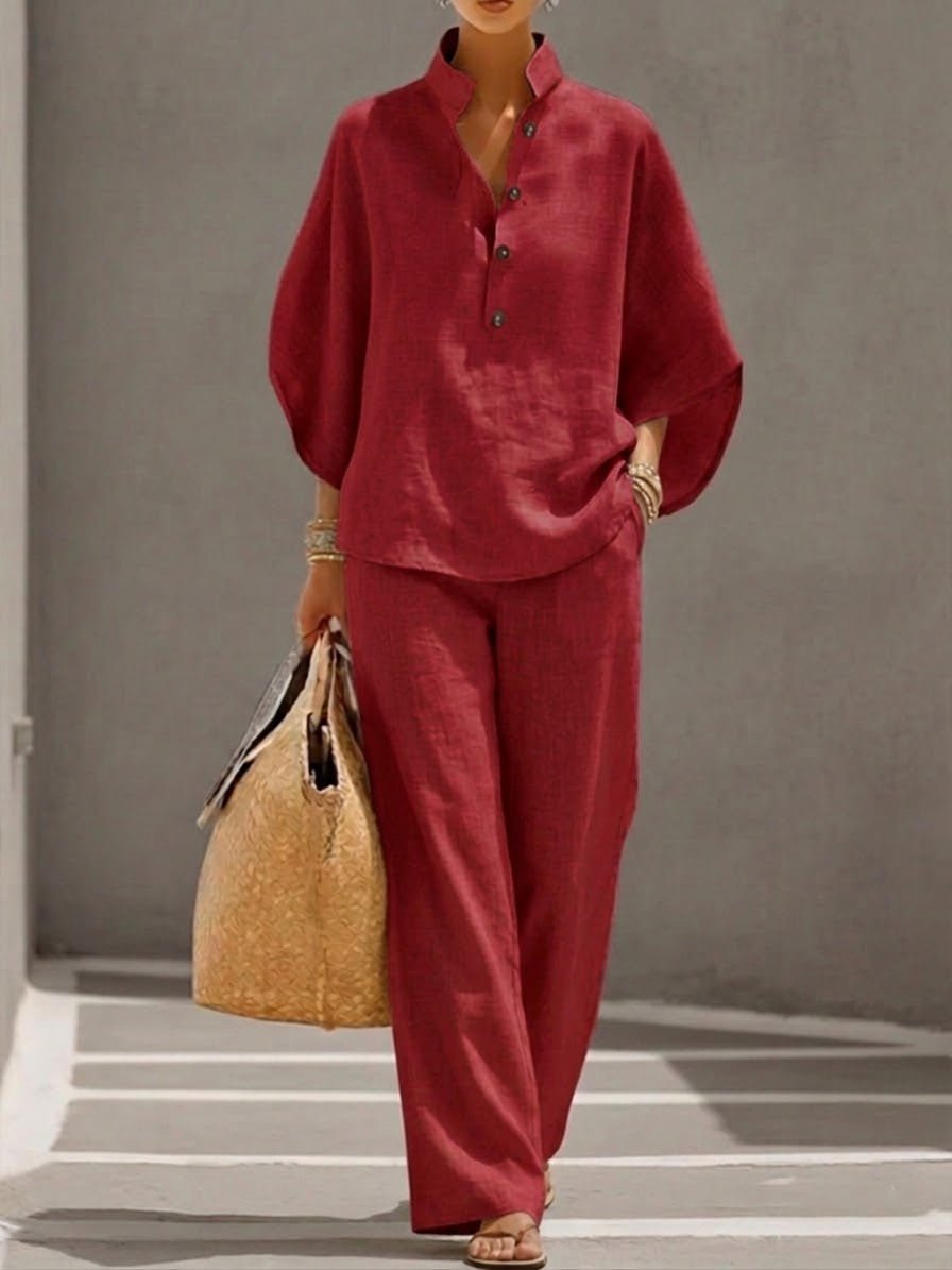 Lina | Elegant Women's Two Piece Co-ord Set with Batwing Top and Wide Leg Trousers 5