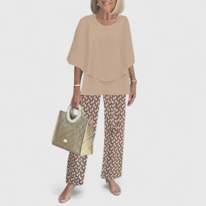 Sophie | Women's Loungewear Botanical Two-Piece Set with Layered Top and Wide-Leg Trousers 13