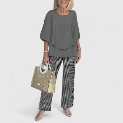 Sophie | Women's Loungewear Botanical Two-Piece Set with Layered Top and Wide-Leg Trousers 14