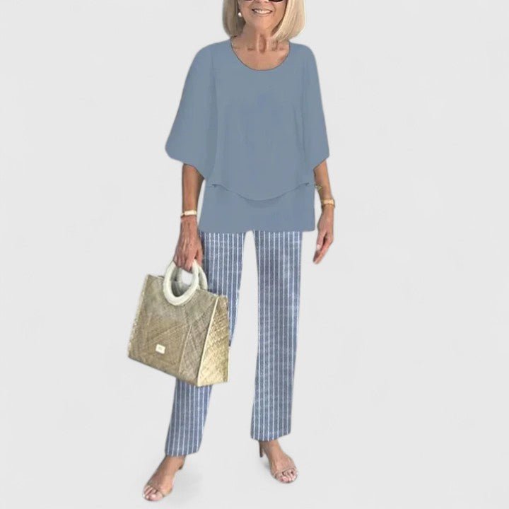 Sophie | Women's Loungewear Botanical Two-Piece Set with Layered Top and Wide-Leg Trousers 2